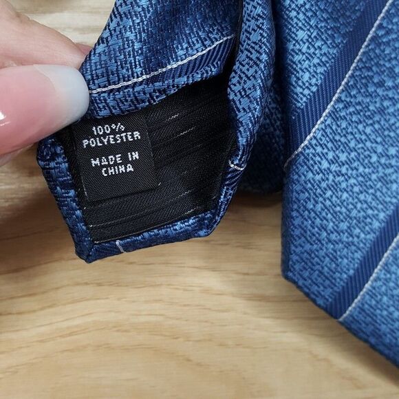 ALFANI Mens Neck Tie Blue Diagonal Stripe Slim Skinny Stain Resistant - Picture 4 of 6